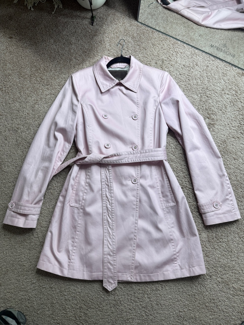 Coach Classic Double-Breasted Light Pink Trench Coat with Belt